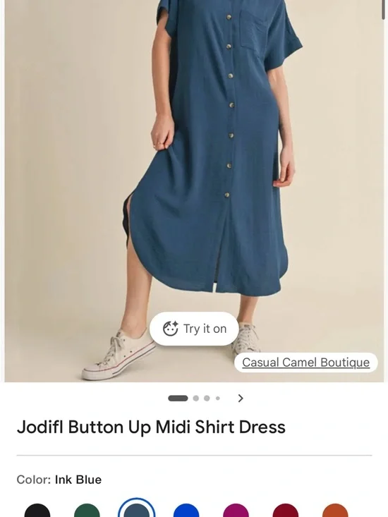 JODIFL Ink Blue Button-Front Midi Shirt Dress - Picture 1 of 5
